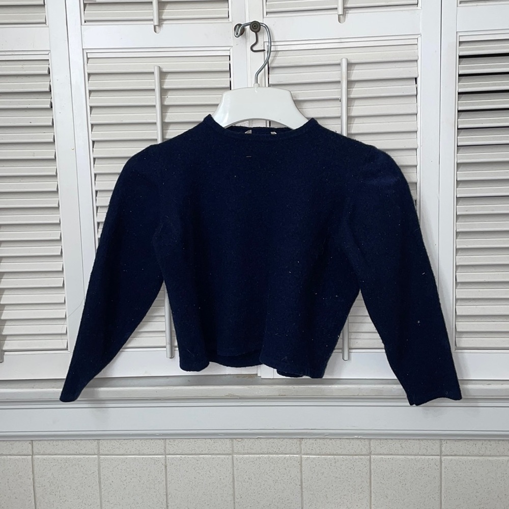 Henry Bendel NYC 100% wool sweater shrunk crop top sweatshirt DARK NAVY